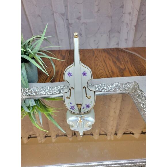 Vintage Cello Wall Pocket, Moyer Violin Planter, Purple Violets - Picture 1 of 6